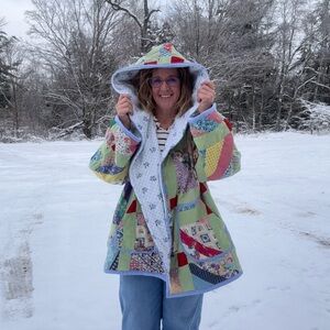 Handmade Hooded Patchwork Coat Roomy 2XL+